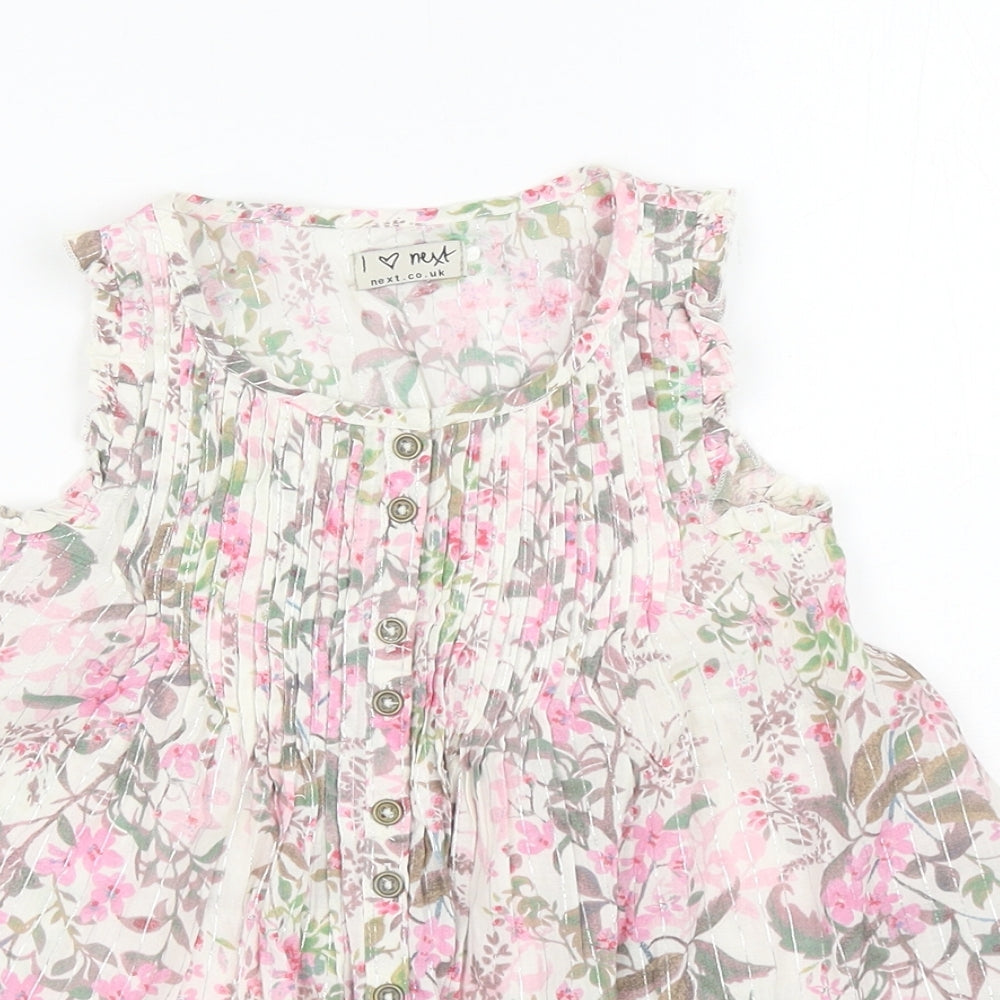 NEXT Girls Multicoloured Floral Cotton Fit & Flare Size 4 Years Scoop Neck Button