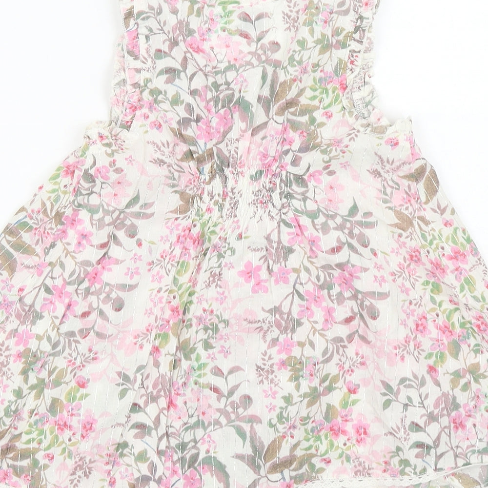 NEXT Girls Multicoloured Floral Cotton Fit & Flare Size 4 Years Scoop Neck Button