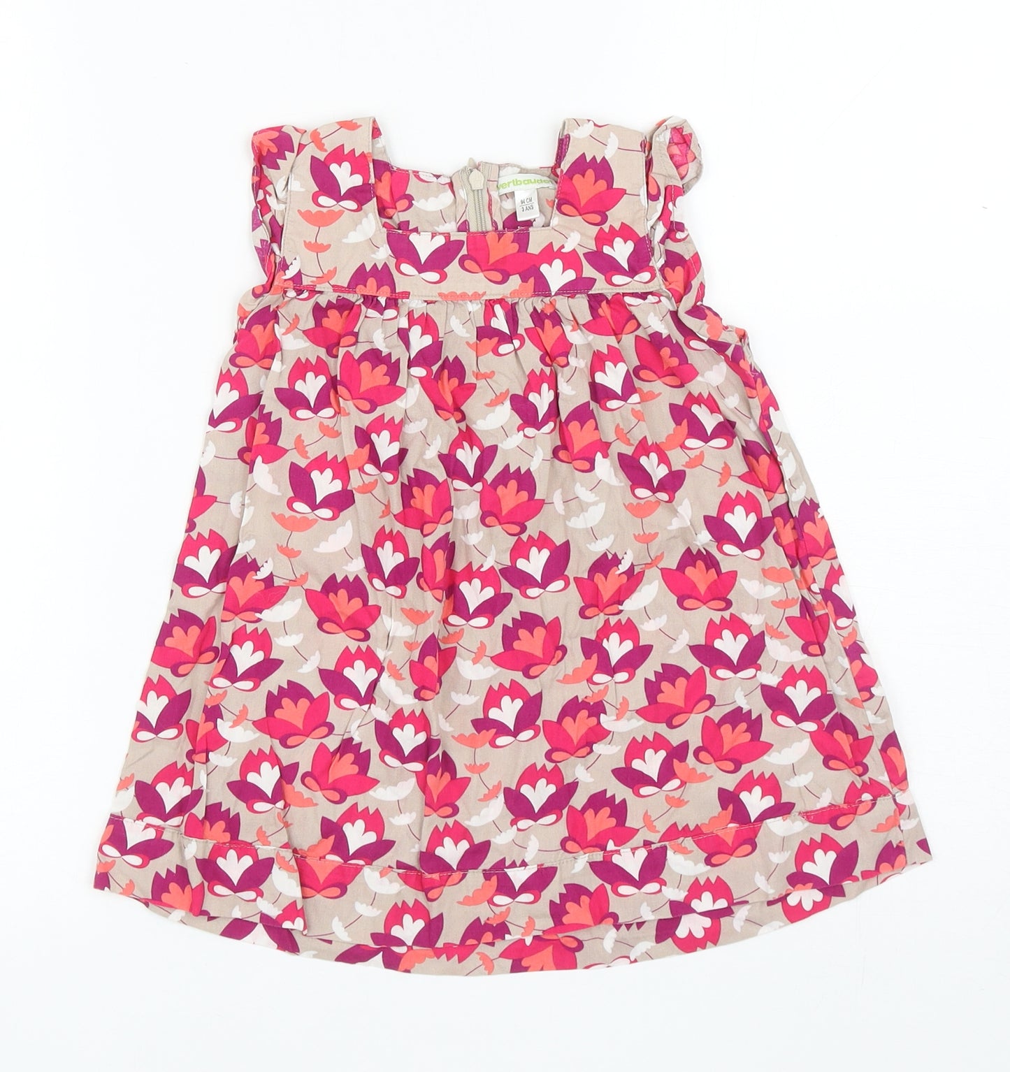 Vertbaudet Girls Multicoloured Floral Cotton Tank Dress Size 3 Years Square Neck Zip