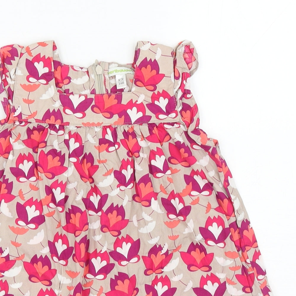 Vertbaudet Girls Multicoloured Floral Cotton Tank Dress Size 3 Years Square Neck Zip