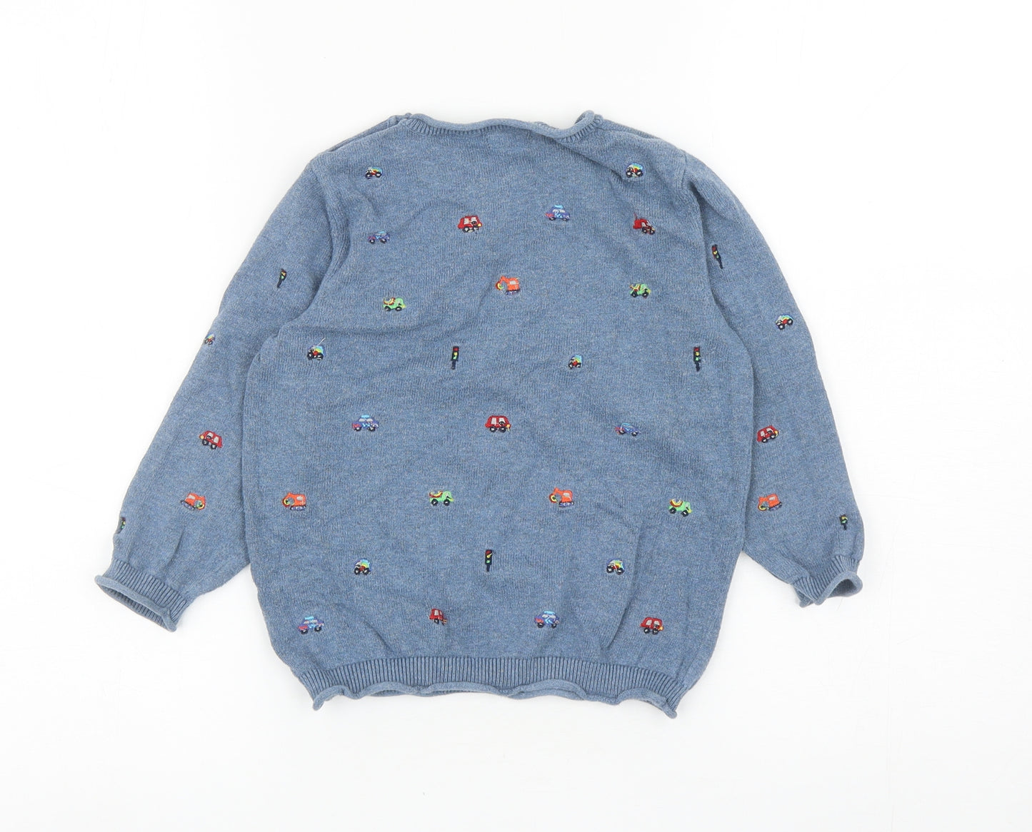 NEXT Boys Blue Round Neck Geometric Cotton Pullover Jumper Size 3-4 Years Button - Cars