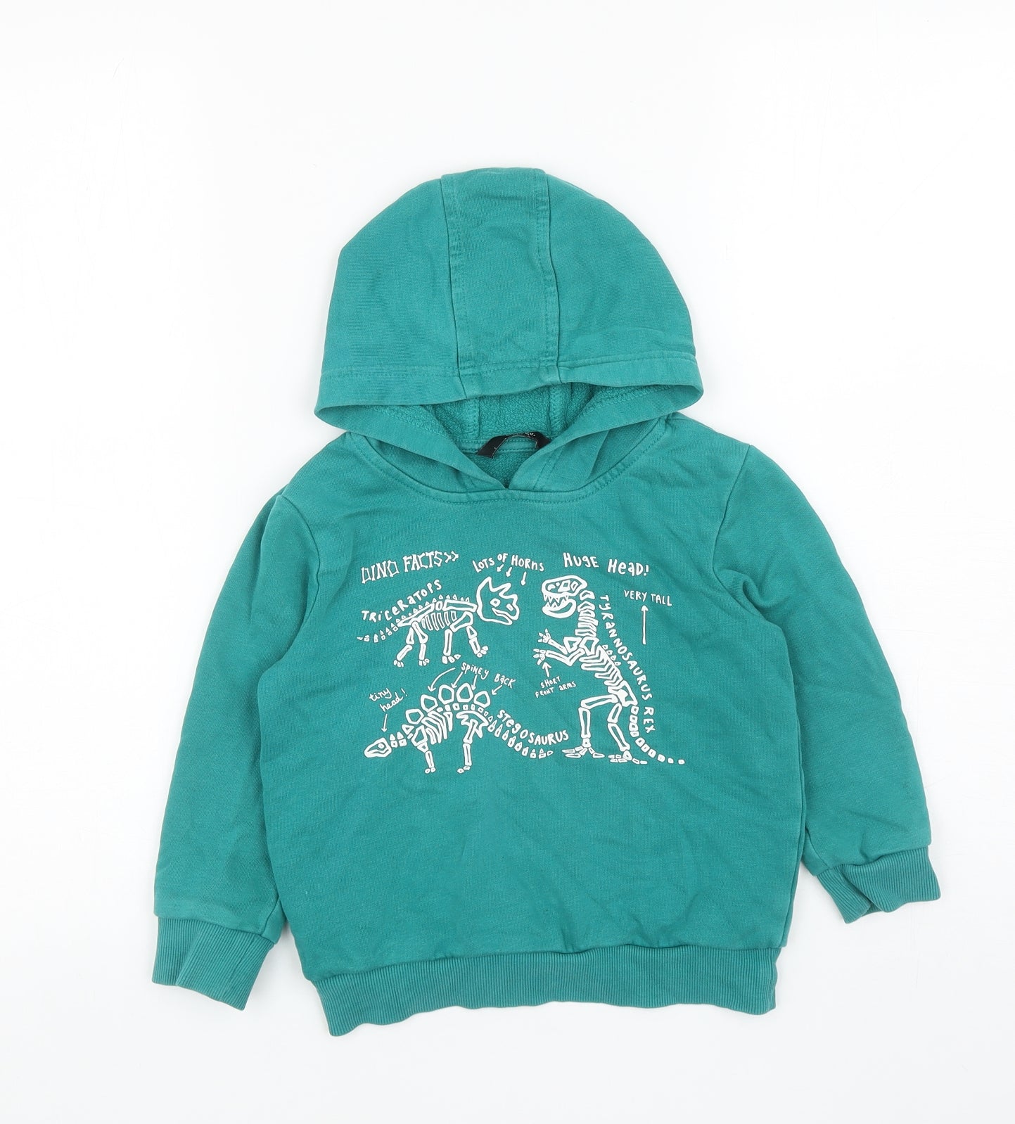 George Boys Green Cotton Pullover Hoodie Size 3-4 Years Pullover - Dinosaur Skeletons