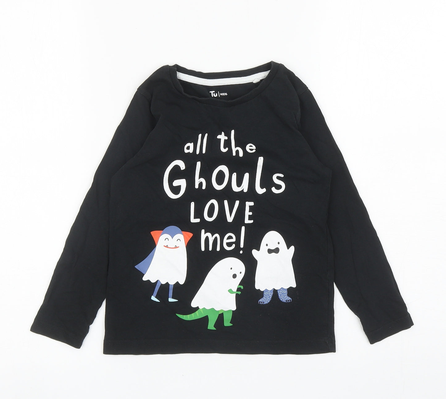 TU Girls Black Cotton Basic Casual Size 4-5 Years Round Neck Pullover - Ghosts