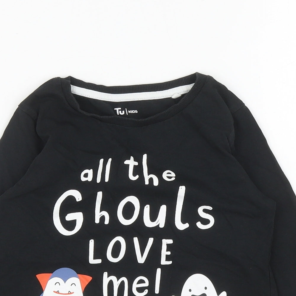 TU Girls Black Cotton Basic Casual Size 4-5 Years Round Neck Pullover - Ghosts
