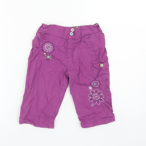 TU Girls Purple Cotton Cargo Trousers Size 9-12 Months Pullover - Flowers