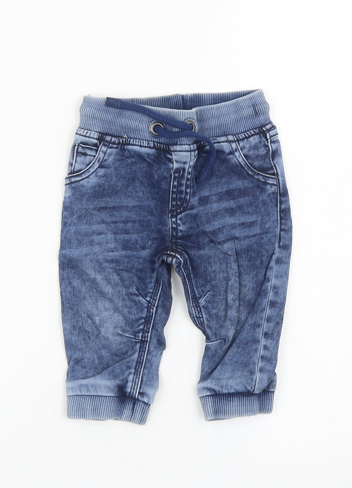 F&F Boys Blue Cotton Jogger Jeans Size 3-6 Months Drawstring