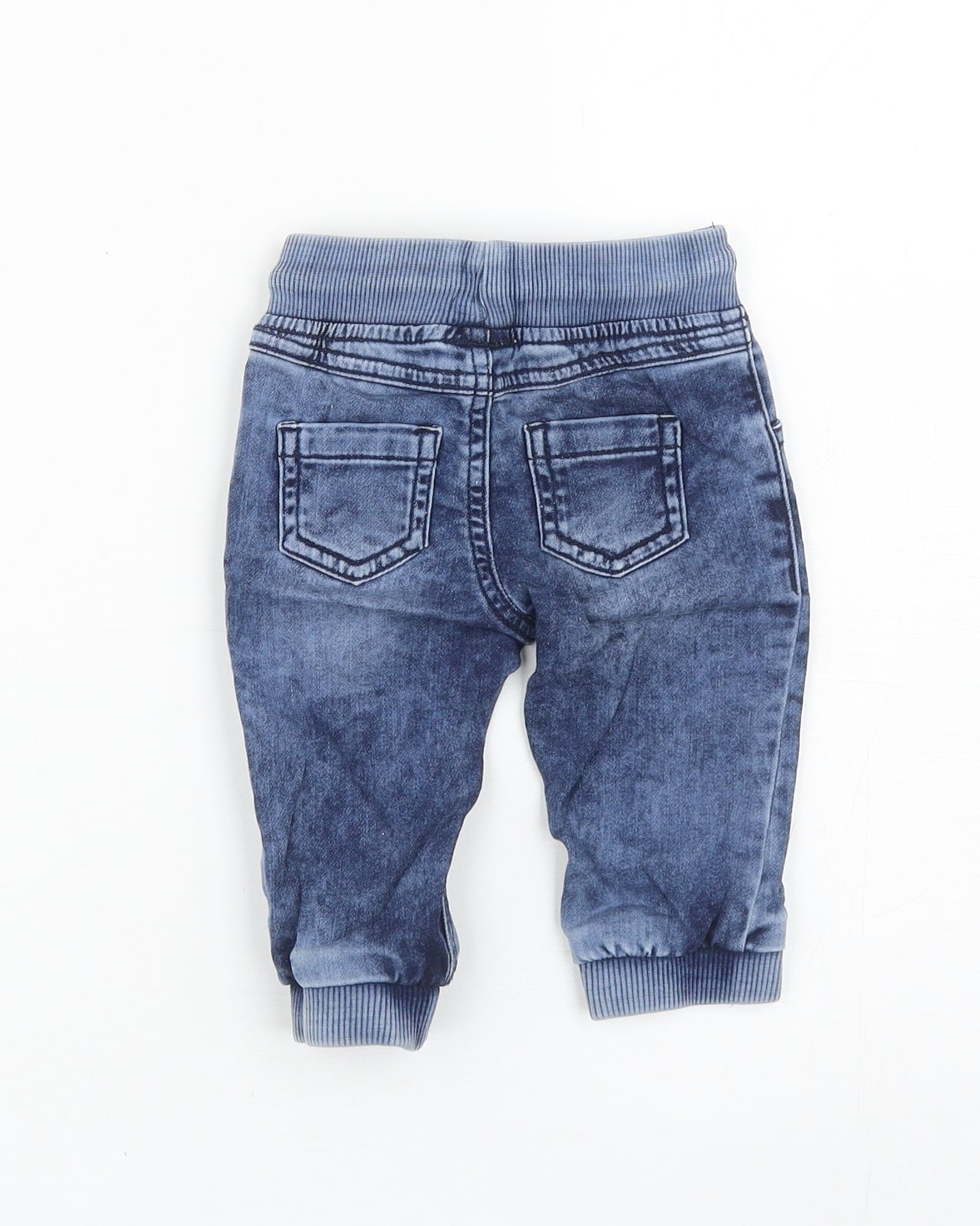 F&F Boys Blue Cotton Jogger Jeans Size 3-6 Months Drawstring