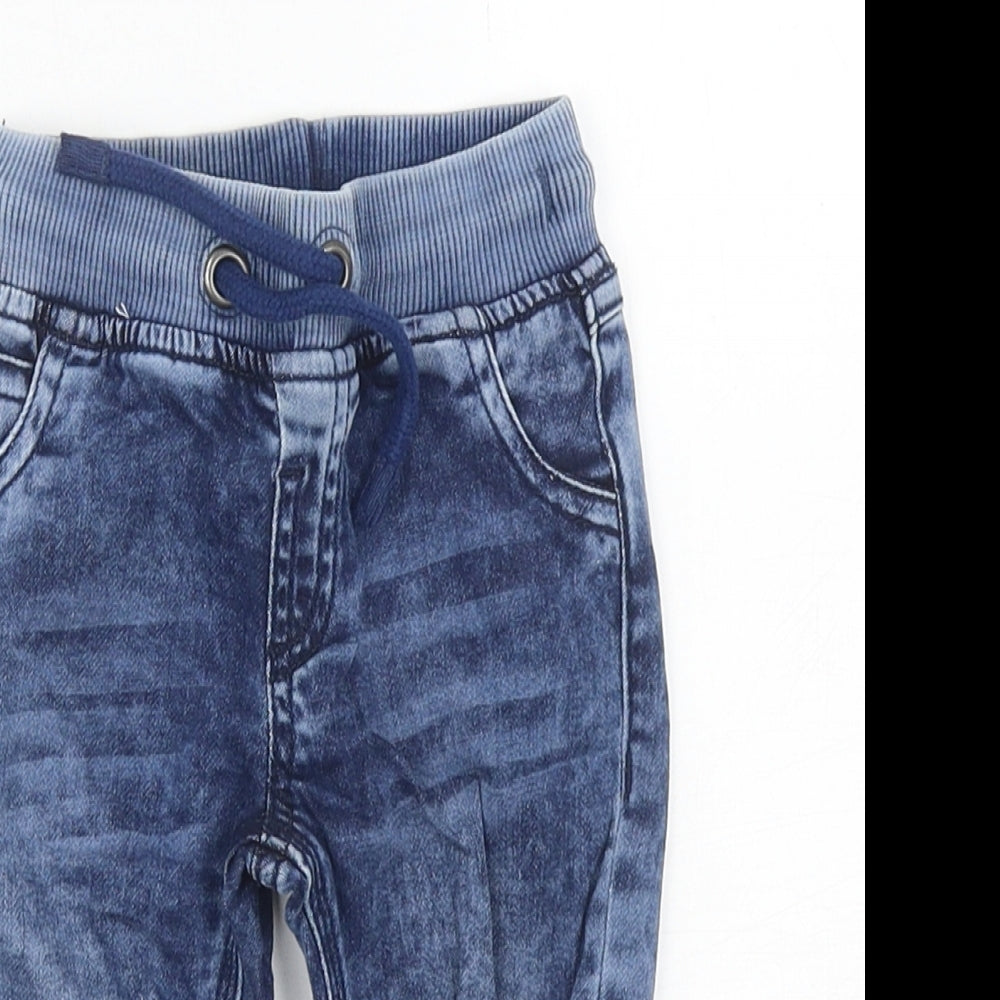 F&F Boys Blue Cotton Jogger Jeans Size 3-6 Months Drawstring