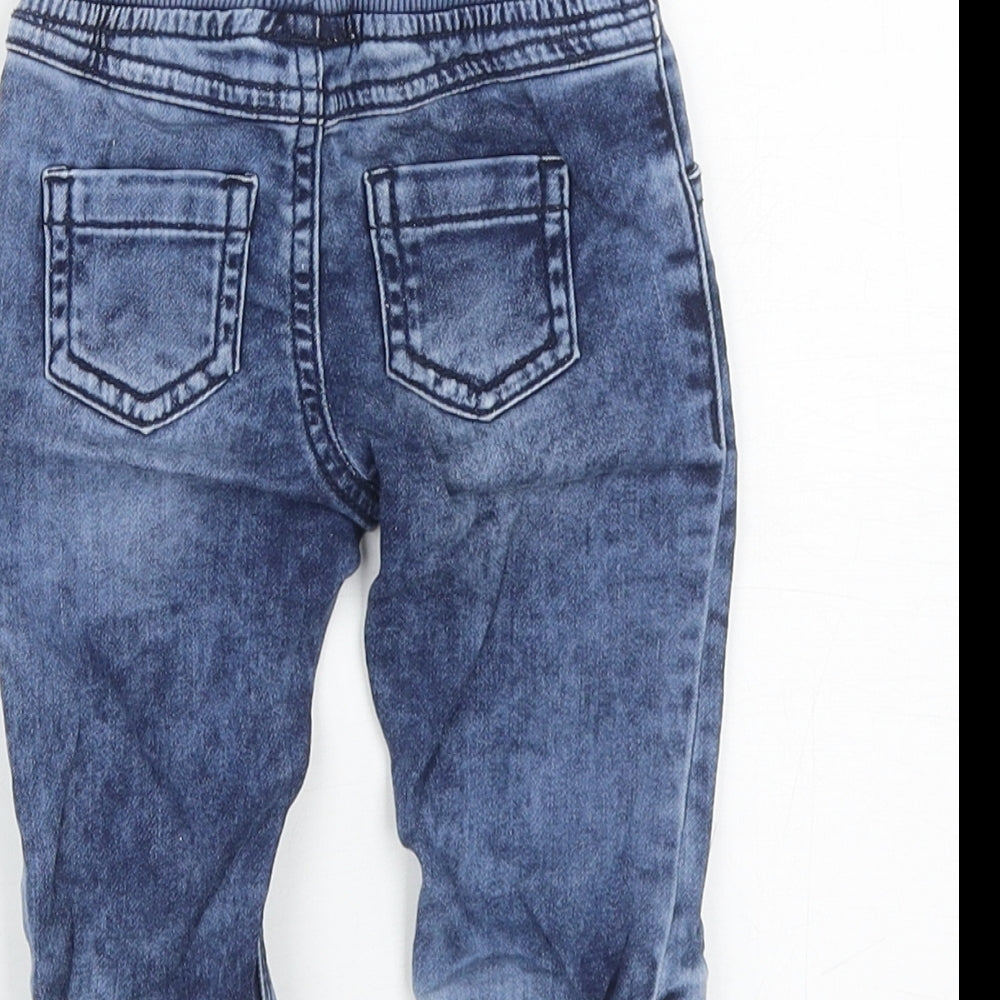 F&F Boys Blue Cotton Jogger Jeans Size 3-6 Months Drawstring