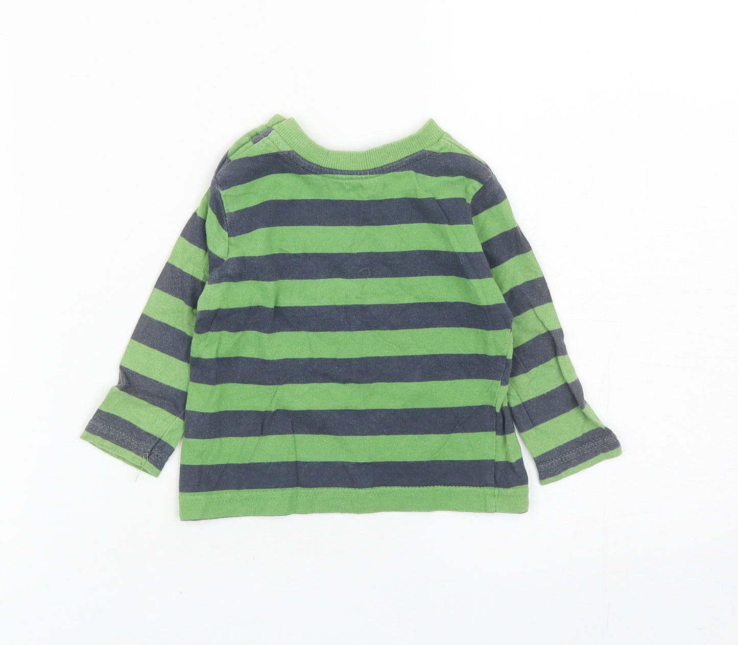 TU Boys Green Striped Cotton Basic Casual Size 6-9 Months Round Neck Snap - Handsome Just Like My Dad