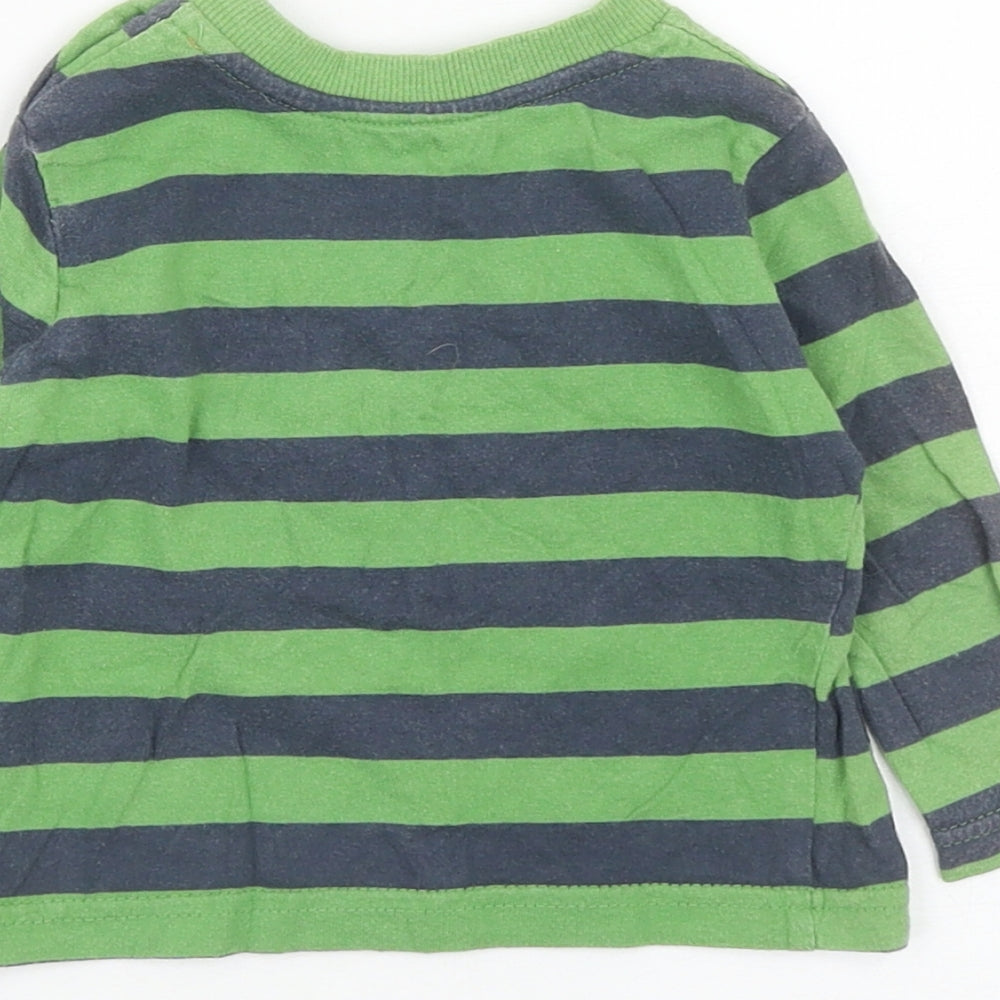 TU Boys Green Striped Cotton Basic Casual Size 6-9 Months Round Neck Snap - Handsome Just Like My Dad