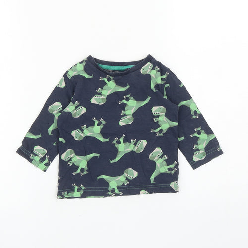 NEXT Boys Blue Geometric Cotton Basic T-Shirt Size 6-9 Months Round Neck Pullover - Dinosaurs