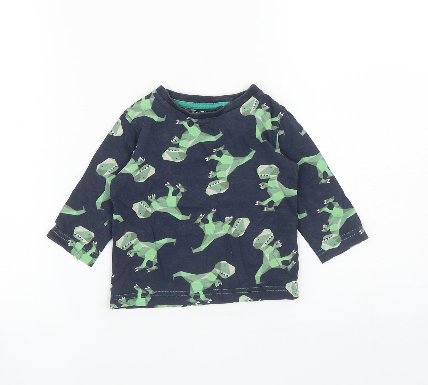 NEXT Boys Blue Geometric Cotton Basic T-Shirt Size 6-9 Months Round Neck Pullover - Dinosaurs