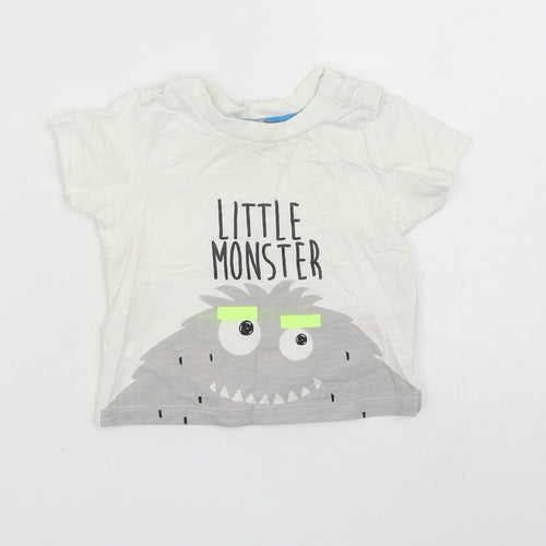 Primark Boys White Cotton Basic T-Shirt Size 6-9 Months Round Neck Snap - Little Monster