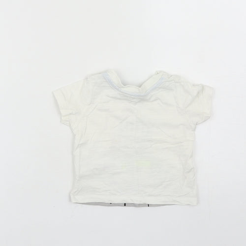 Primark Boys White Cotton Basic T-Shirt Size 6-9 Months Round Neck Snap - Little Monster