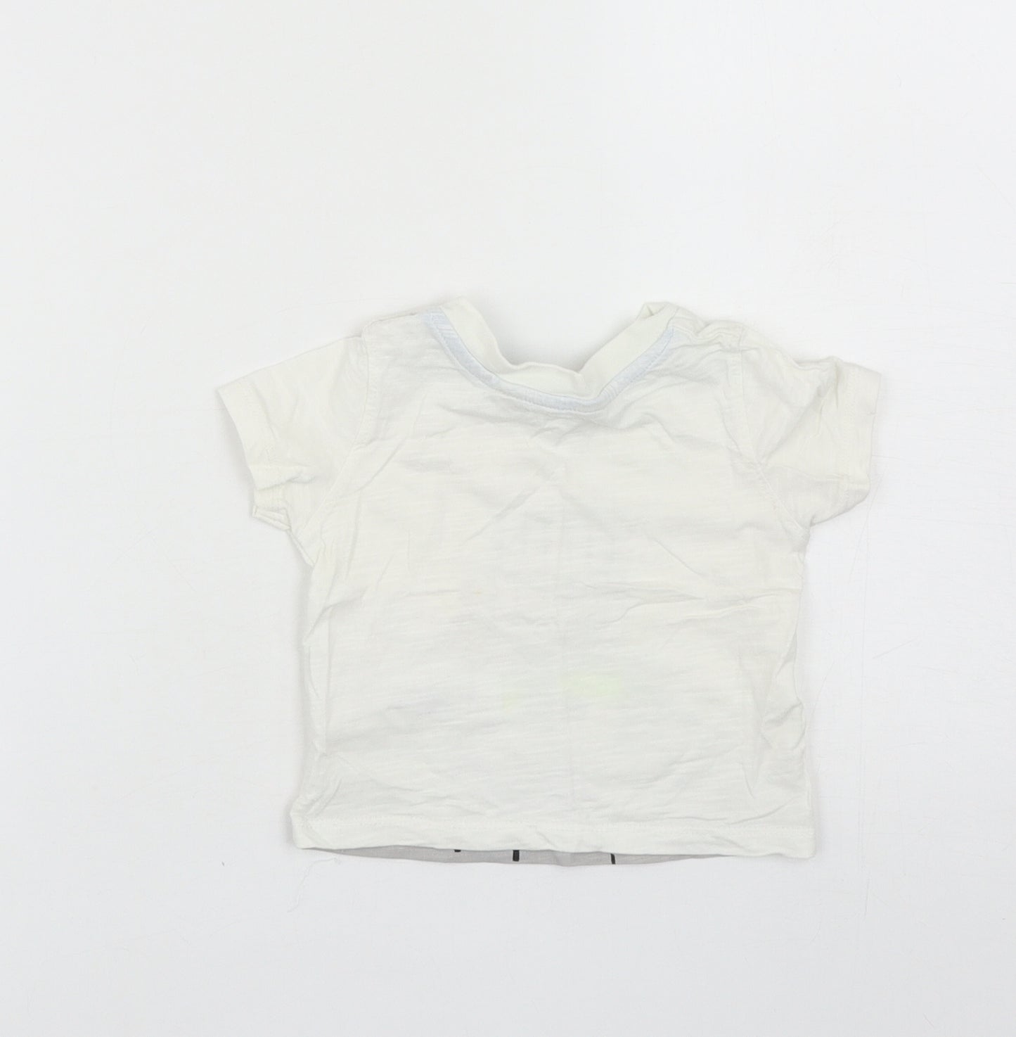 Primark Boys White Cotton Basic T-Shirt Size 6-9 Months Round Neck Snap - Little Monster