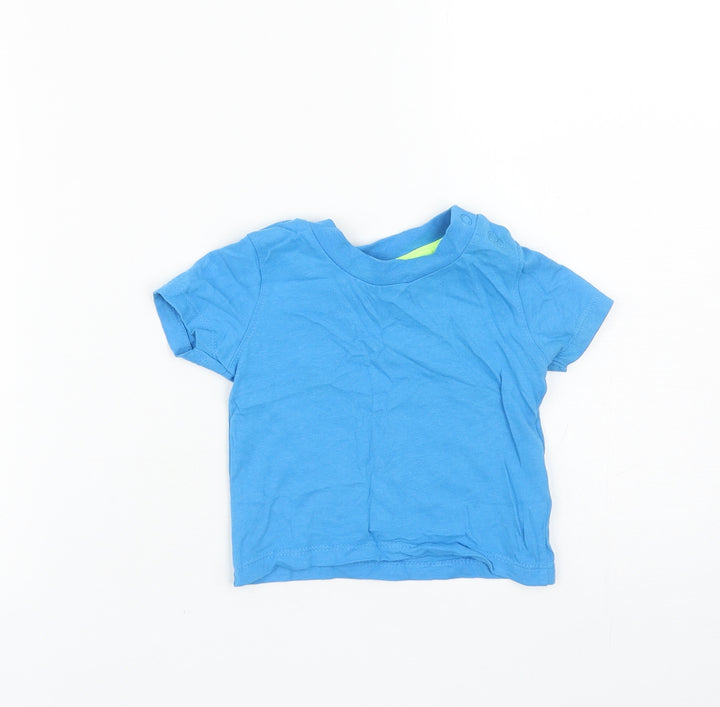 Primark Boys Blue Cotton Basic T-Shirt Size 6-9 Months Round Neck Snap