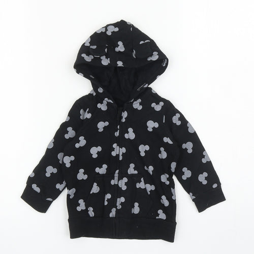 George Baby Black Geometric Cotton Full Zip Jumper Size 6-9 Months Zip - Mickey Mouse