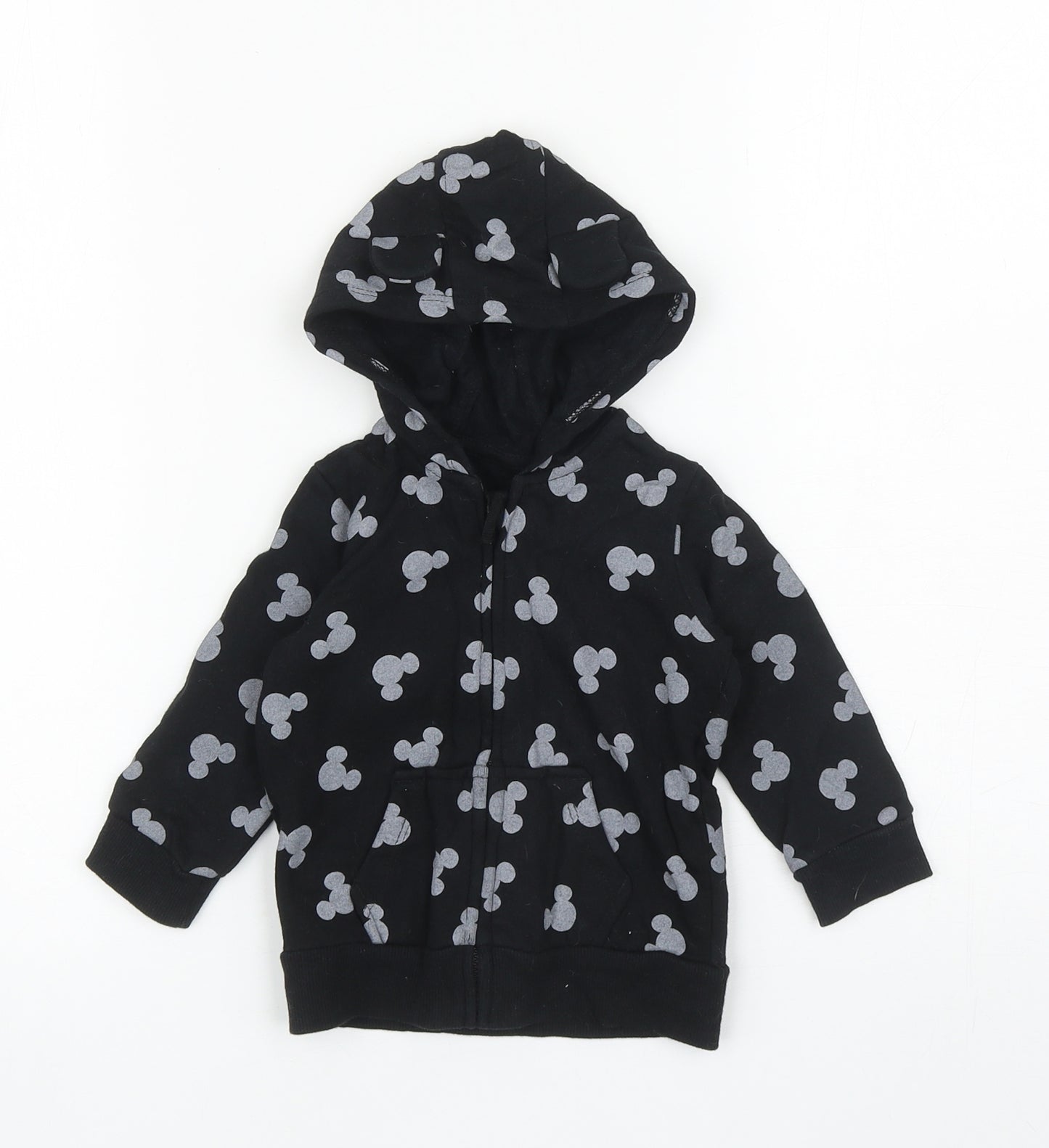 George Baby Black Geometric Cotton Full Zip Jumper Size 6-9 Months Zip - Mickey Mouse