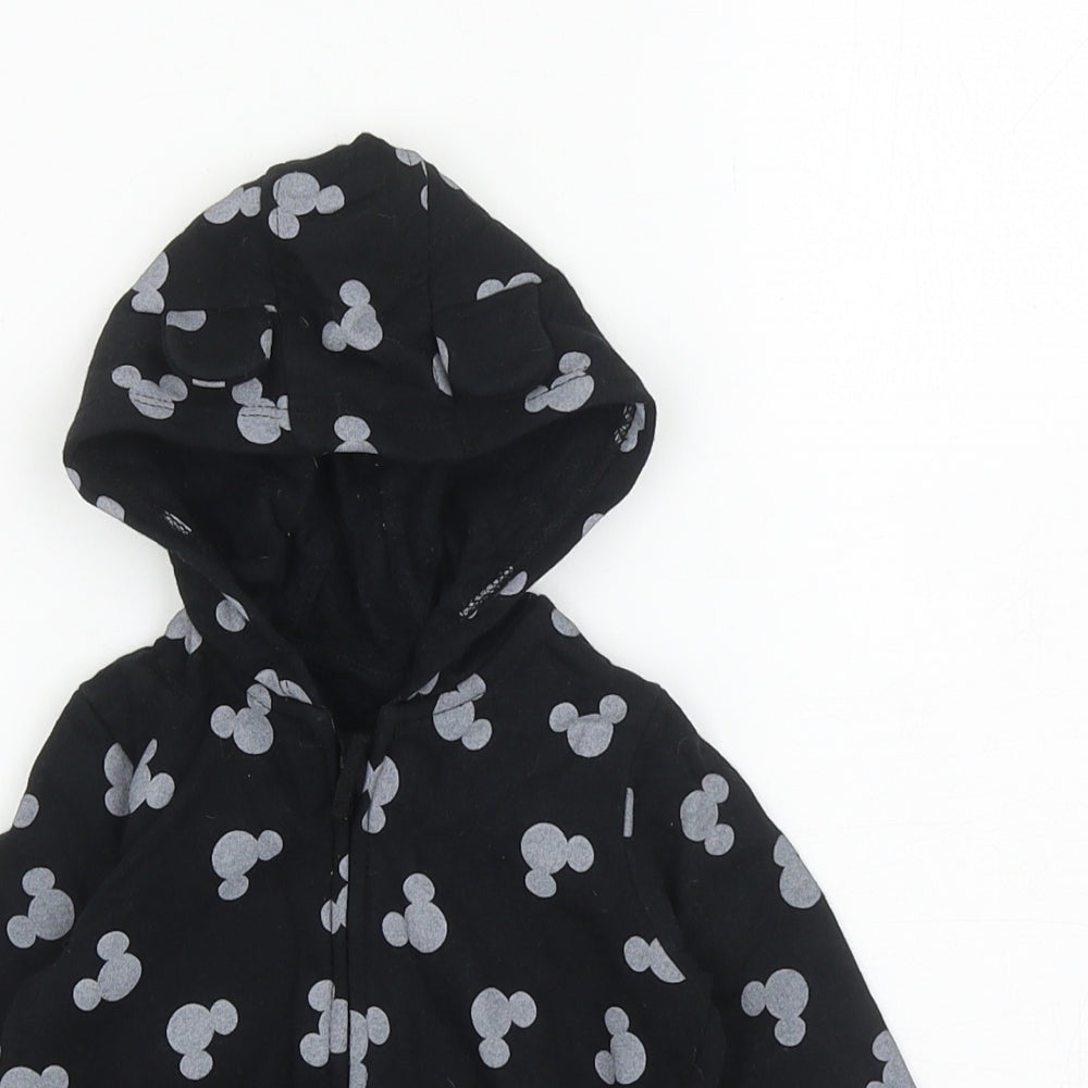 George Baby Black Geometric Cotton Full Zip Jumper Size 6-9 Months Zip - Mickey Mouse