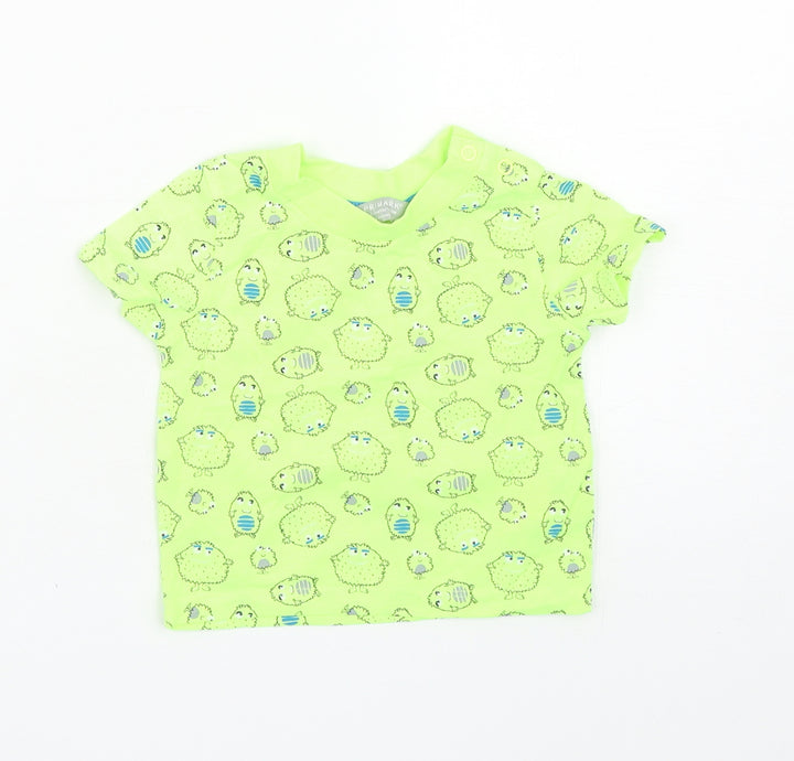 Primark Boys Yellow Geometric Cotton Basic T-Shirt Size 6-9 Months Round Neck Snap - Monsters