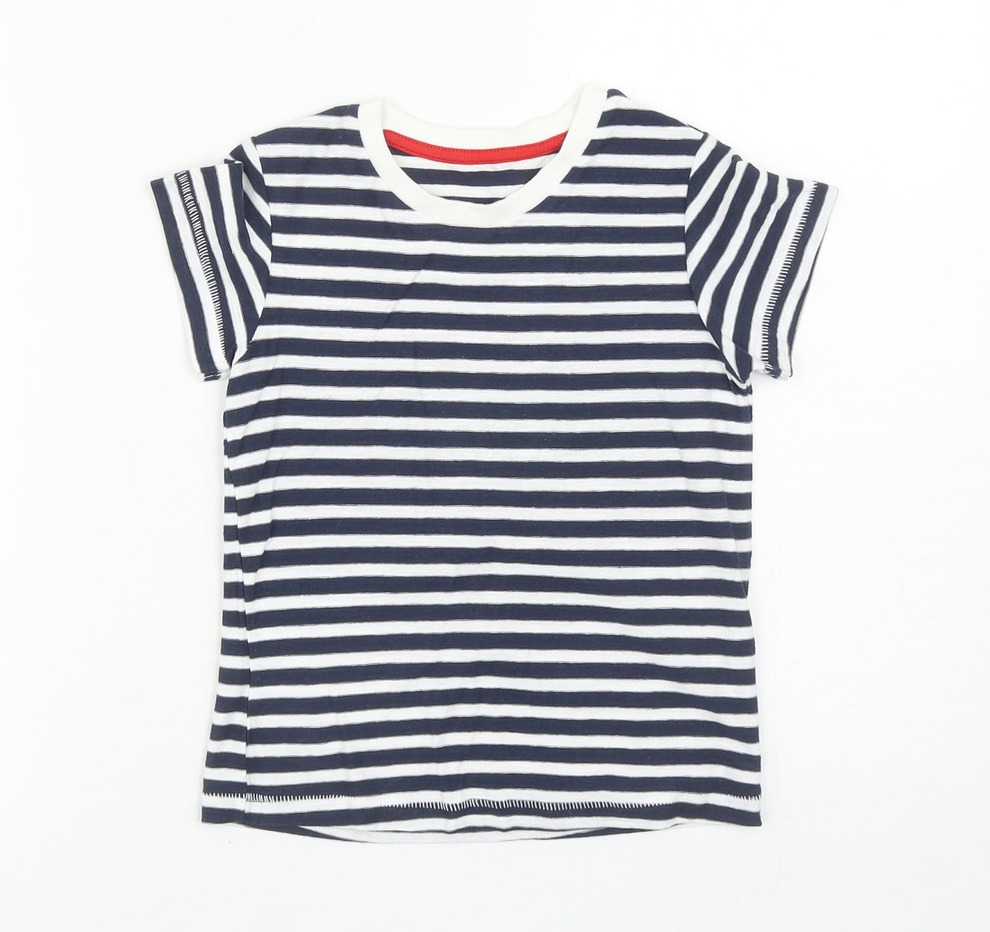 Matalan Girls Blue Striped Cotton Basic T-Shirt Size 4-5 Years Round Neck Pullover