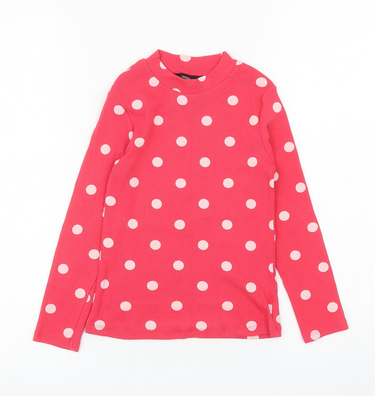 George Girls Pink Polka Dot Cotton Basic Casual Size 6-7 Years Mock Neck Pullover