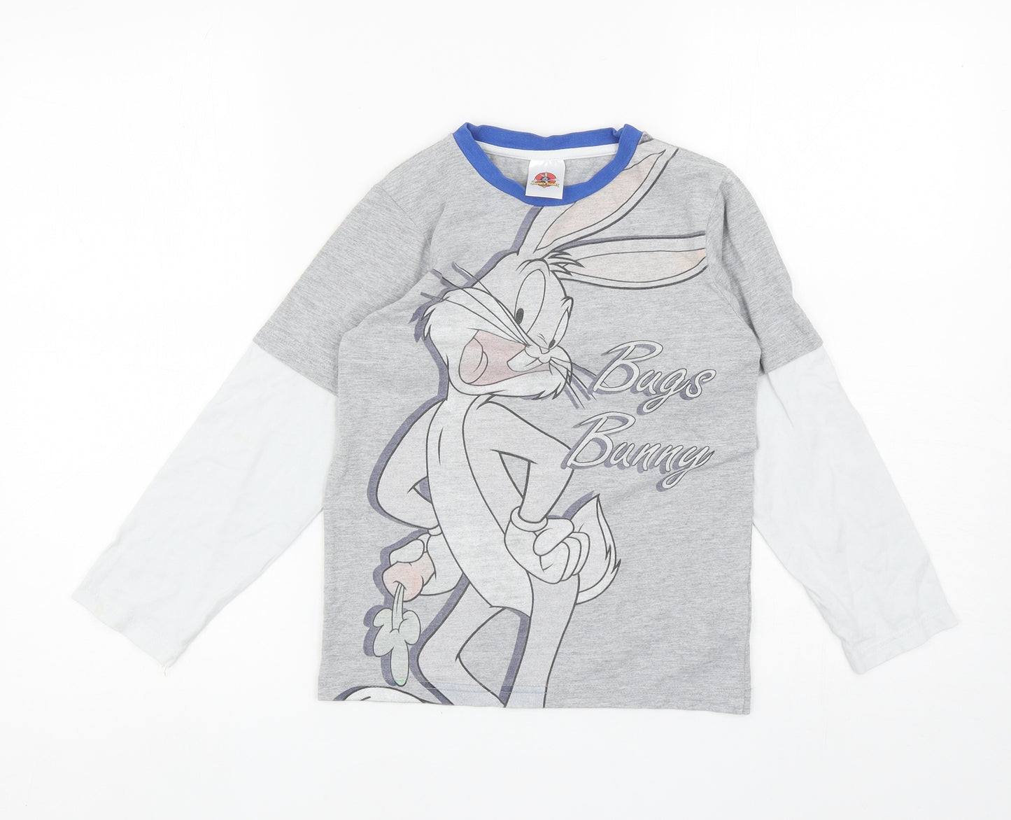 Mothercare Boys Grey Colourblock Cotton Basic Casual Size 8-9 Years Round Neck Pullover - Bugs Bunny