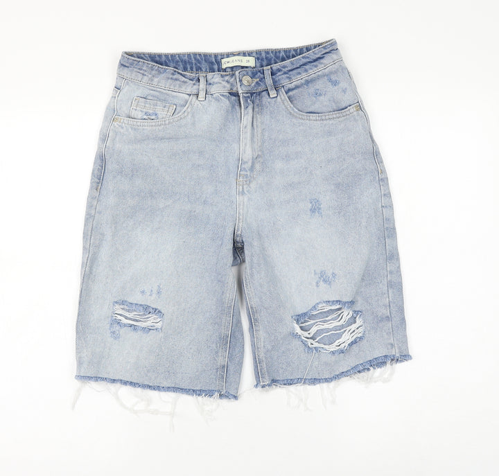 CW Jeans Womens Blue Cotton Bermuda Shorts Size 28 in L10 in Regular Zip - Distressed