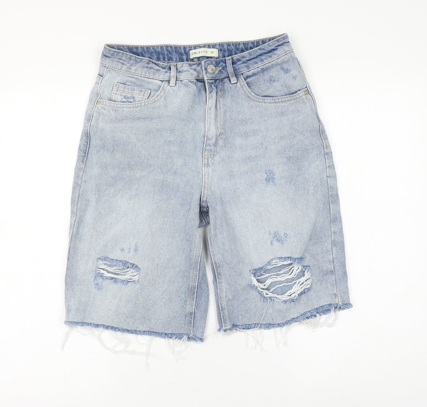 CW Jeans Womens Blue Cotton Bermuda Shorts Size 28 in L10 in Regular Zip - Distressed