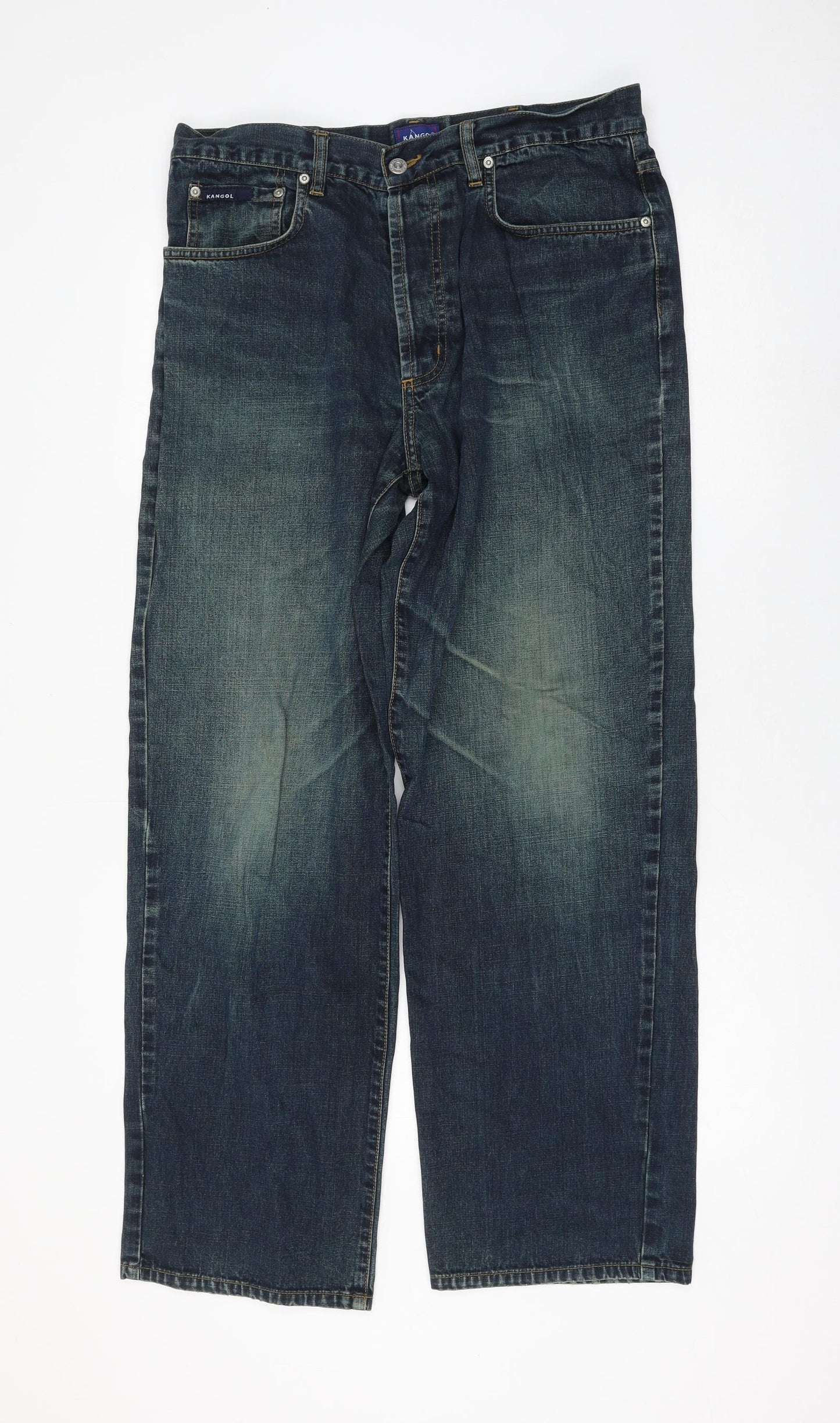 Kangol Mens Blue Cotton Straight Jeans Size 34 in L30 in Regular Zip