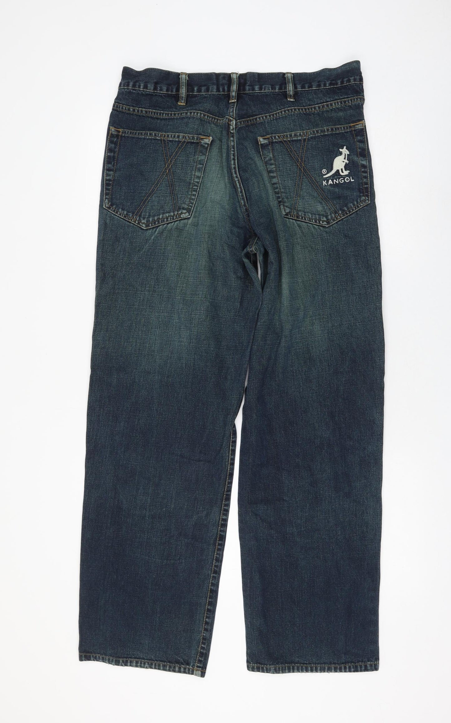 Kangol Mens Blue Cotton Straight Jeans Size 34 in L30 in Regular Zip