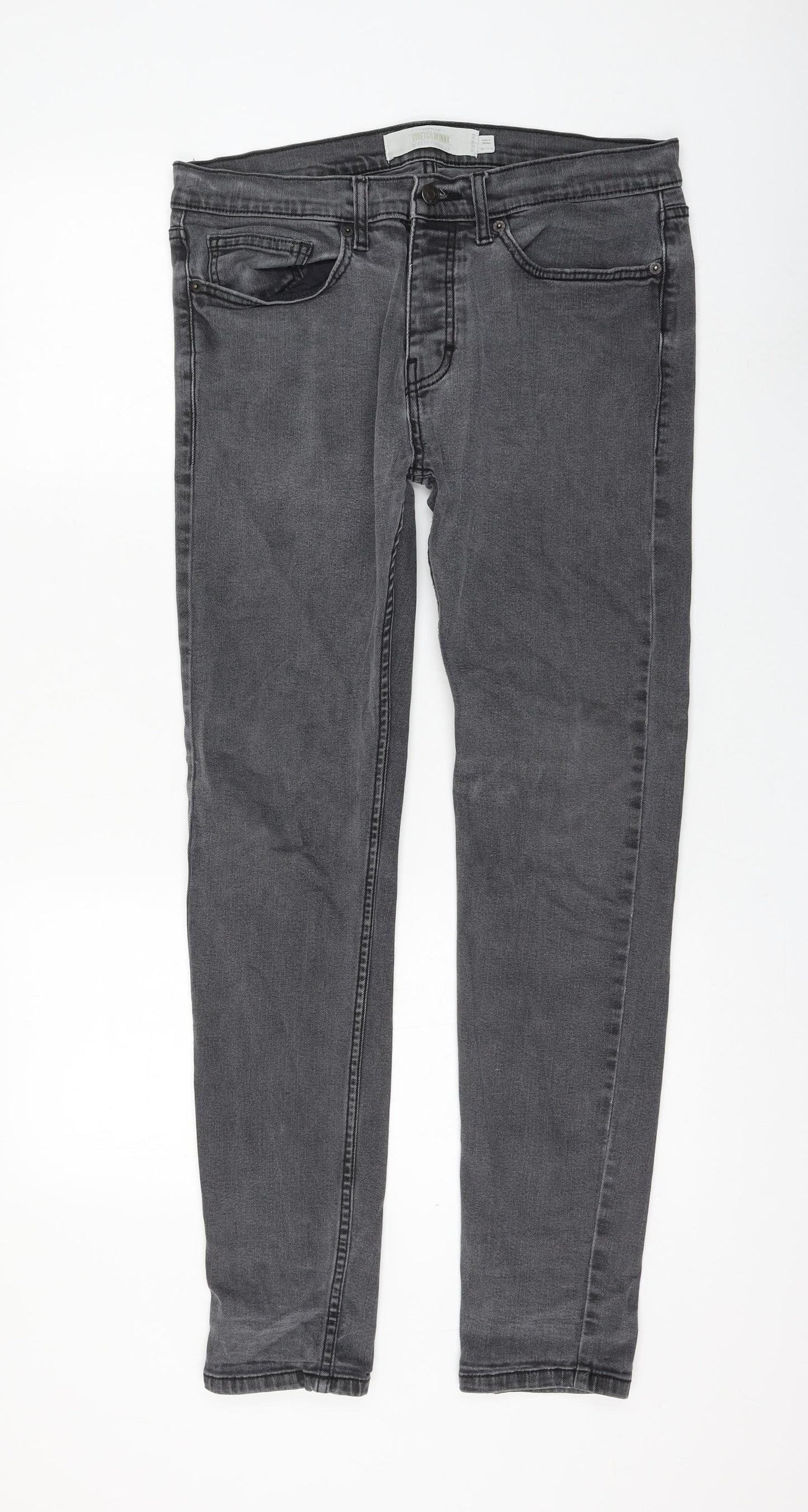 Topman Mens Grey Cotton Skinny Jeans Size 32 in L32 in Regular Zip