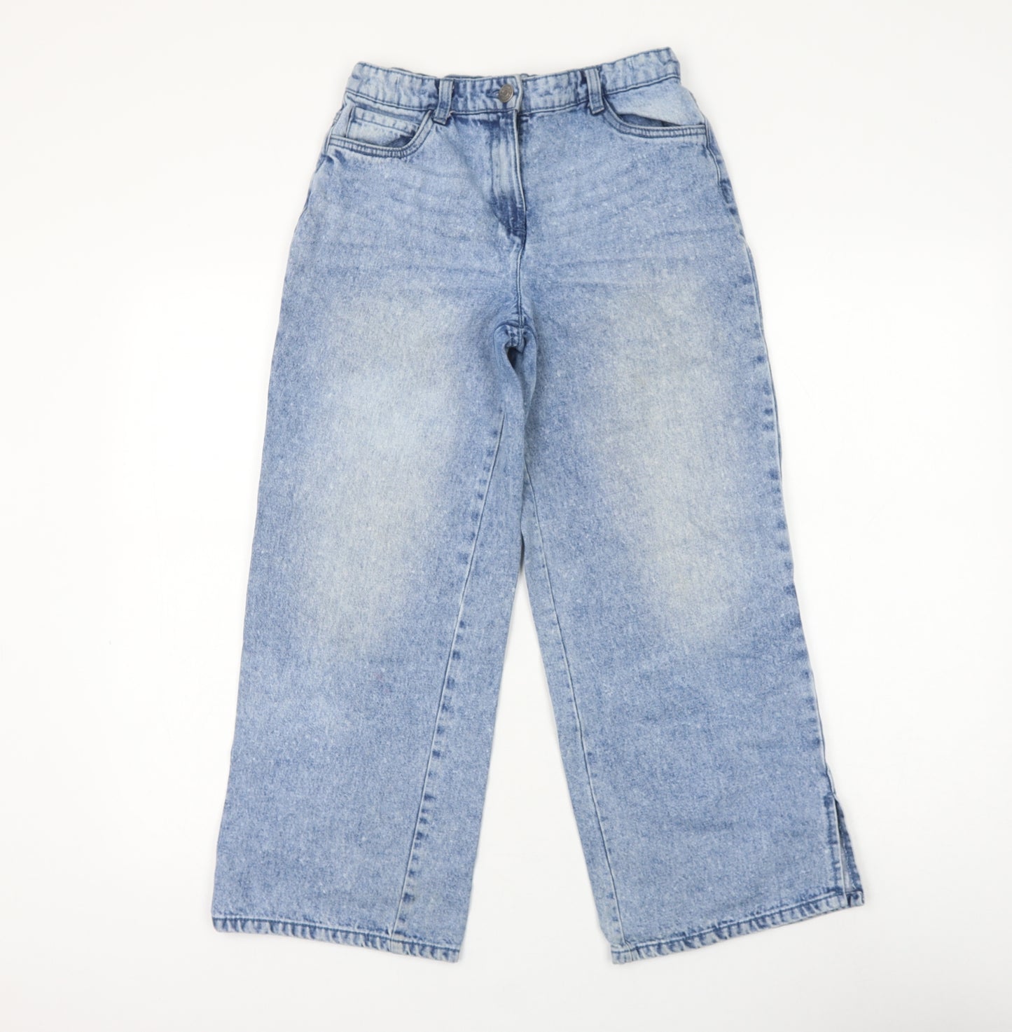 TU Girls Blue Cotton Wide-Leg Jeans Size 12 Years Regular Zip