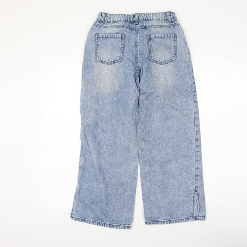 TU Girls Blue Cotton Wide-Leg Jeans Size 12 Years Regular Zip