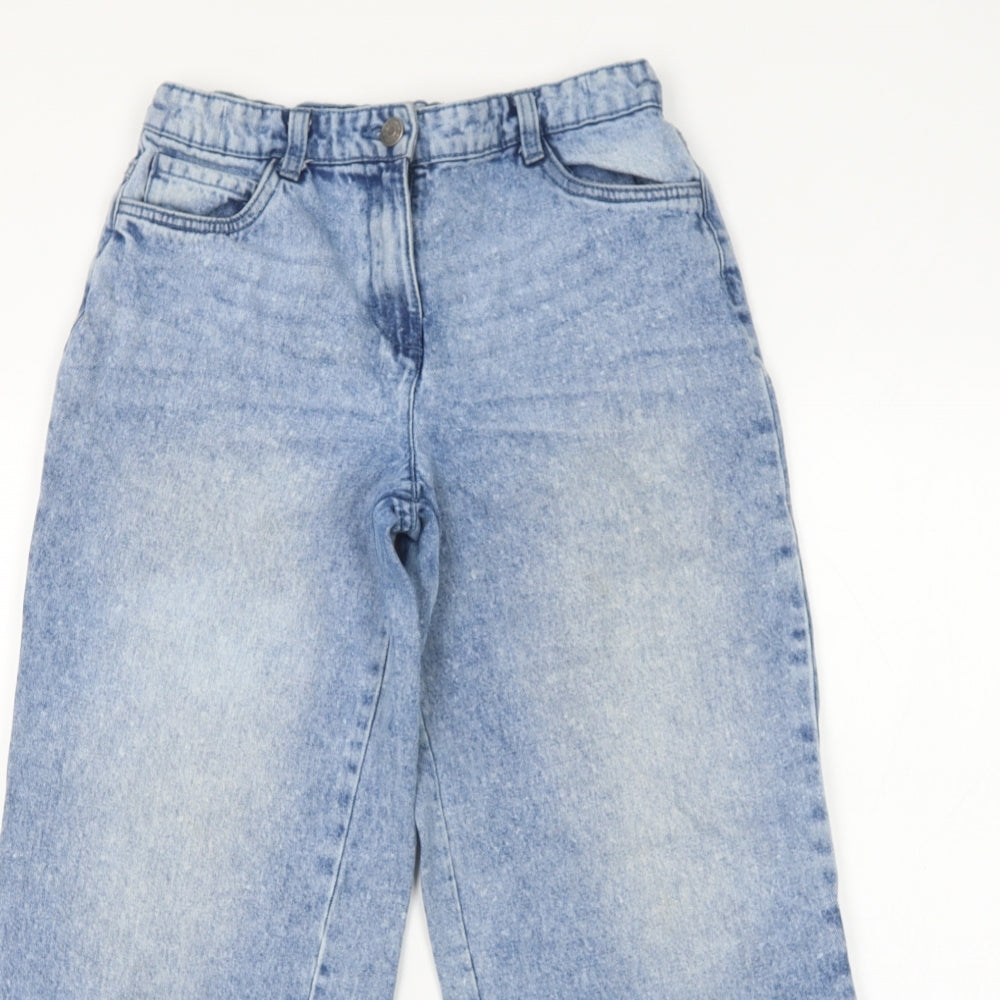 TU Girls Blue Cotton Wide-Leg Jeans Size 12 Years Regular Zip