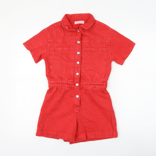 Zara Girls Red Cotton Playsuit One-Piece Size 10 Years Button