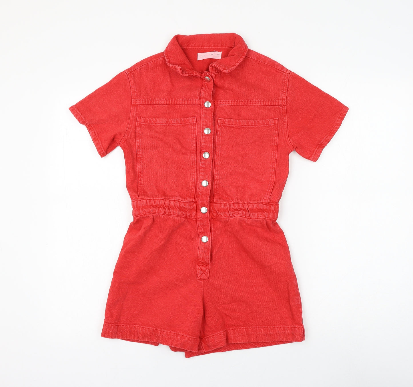 Zara Girls Red Cotton Playsuit One-Piece Size 10 Years Button