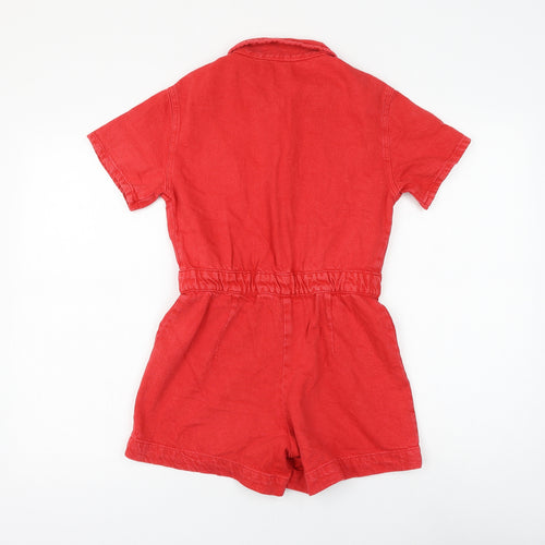 Zara Girls Red Cotton Playsuit One-Piece Size 10 Years Button