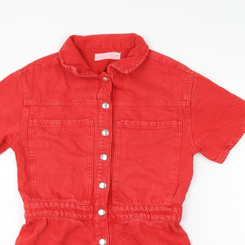 Zara Girls Red Cotton Playsuit One-Piece Size 10 Years Button