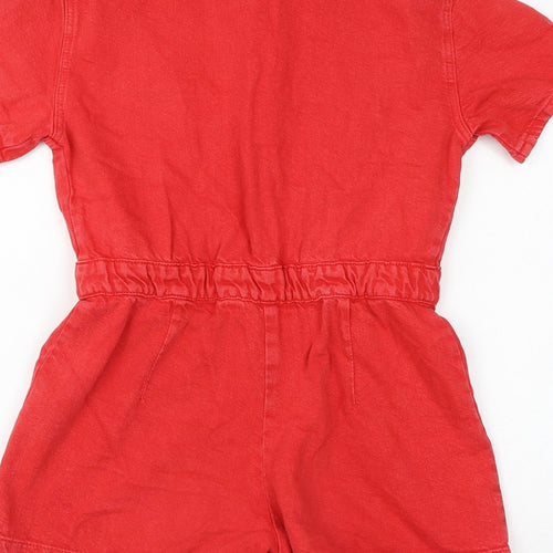 Zara Girls Red Cotton Playsuit One-Piece Size 10 Years Button
