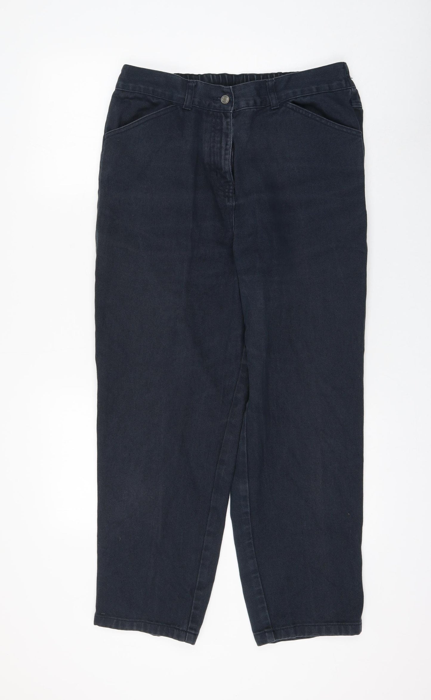 BHS Womens Blue Cotton Straight Jeans Size 14 L26 in Regular Zip