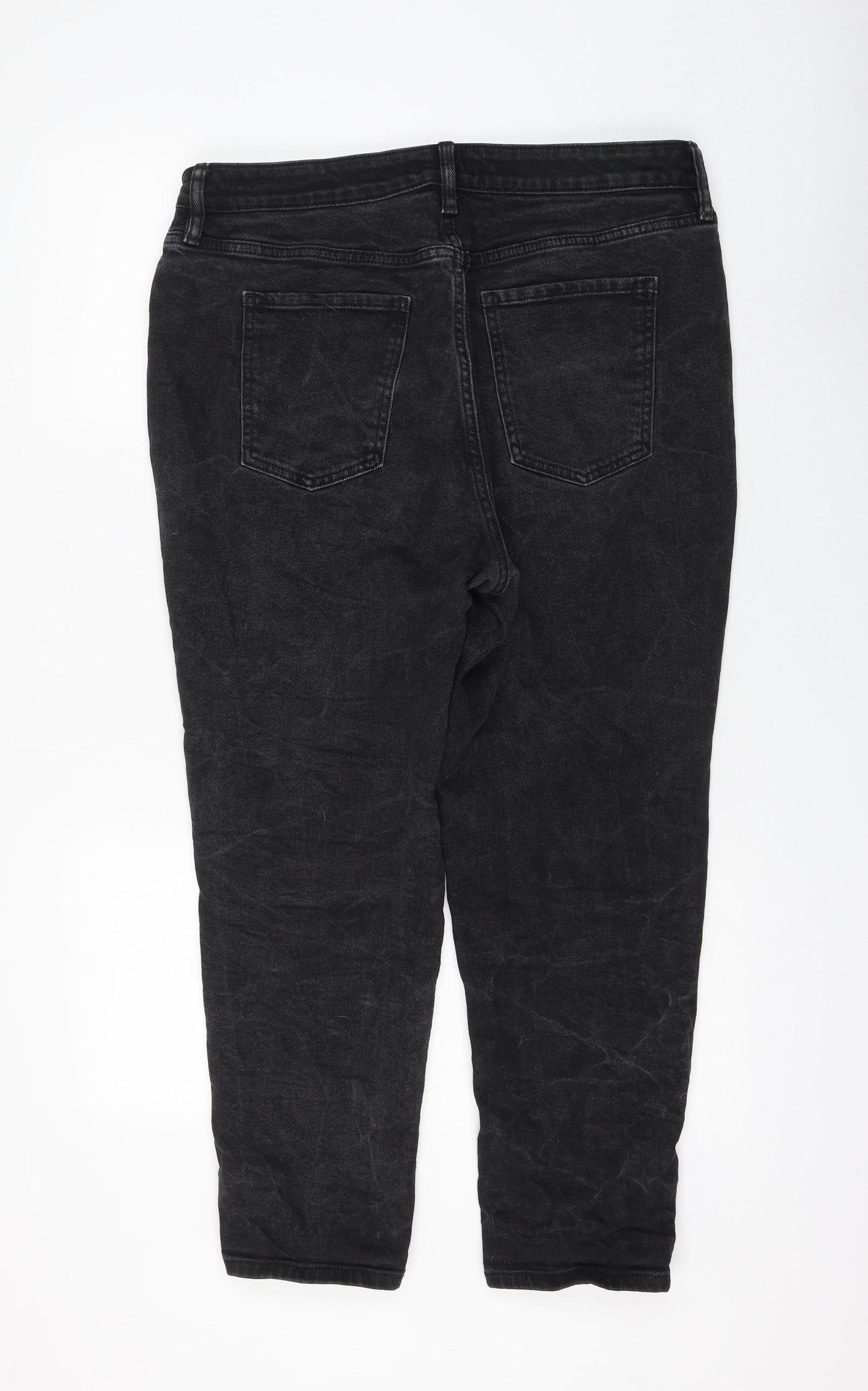 F&F Womens Black Cotton Mom Jeans Size 16 L25 in Regular Zip