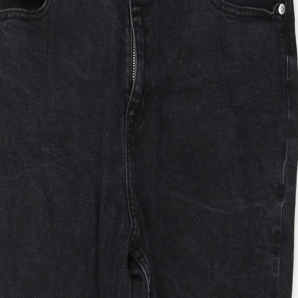 F&F Womens Black Cotton Mom Jeans Size 16 L25 in Regular Zip