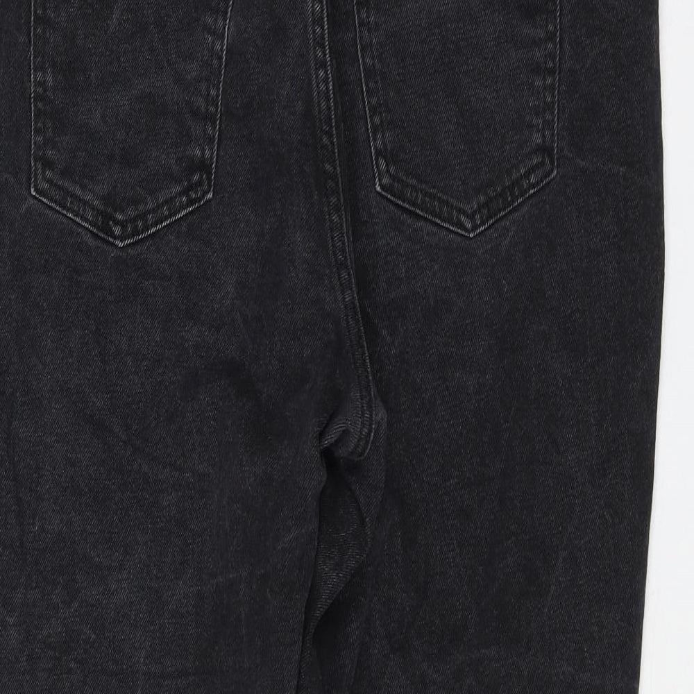 F&F Womens Black Cotton Mom Jeans Size 16 L25 in Regular Zip