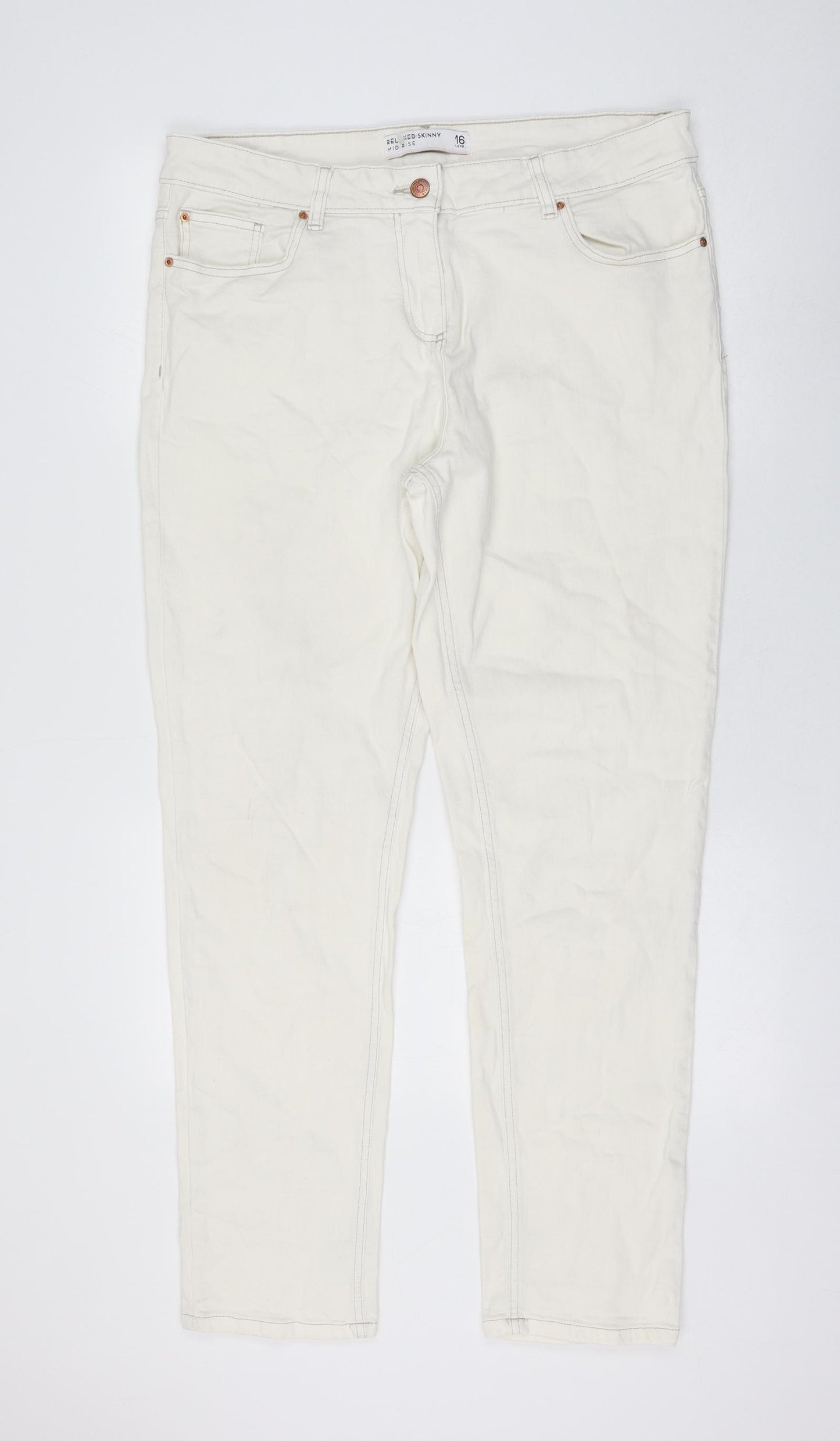 NEXT Womens White Cotton Skinny Jeans Size 16 L30 in Regular Zip