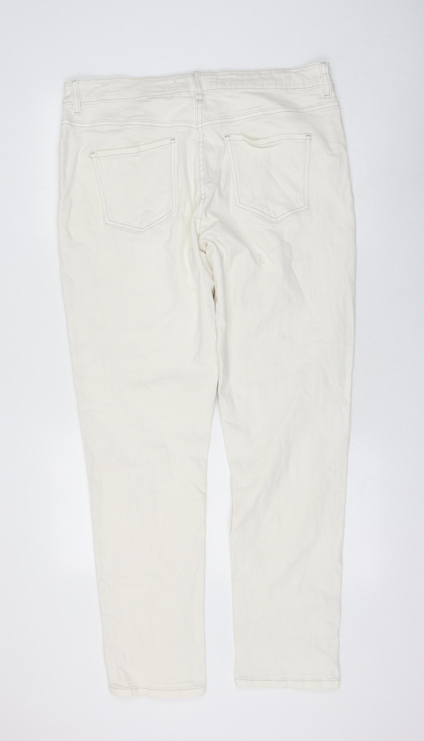 NEXT Womens White Cotton Skinny Jeans Size 16 L30 in Regular Zip