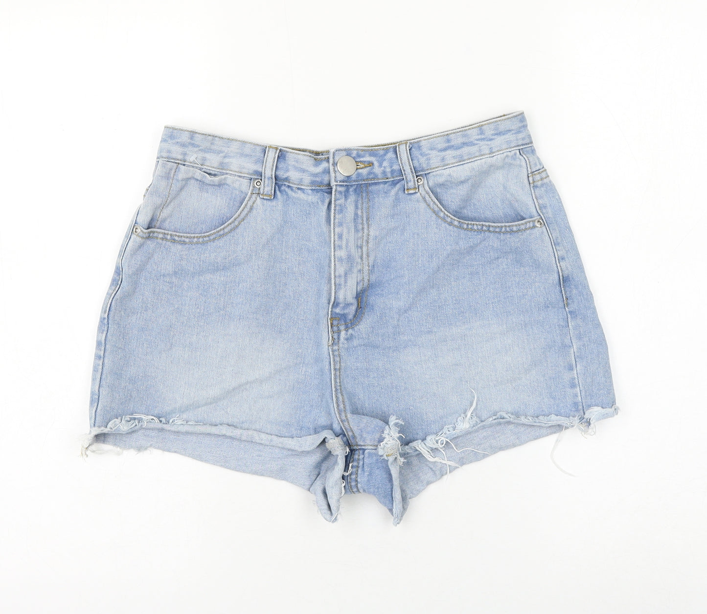 Boohoo Womens Blue Cotton Hot Pants Shorts Size 10 L3 in Regular Zip - Distressed