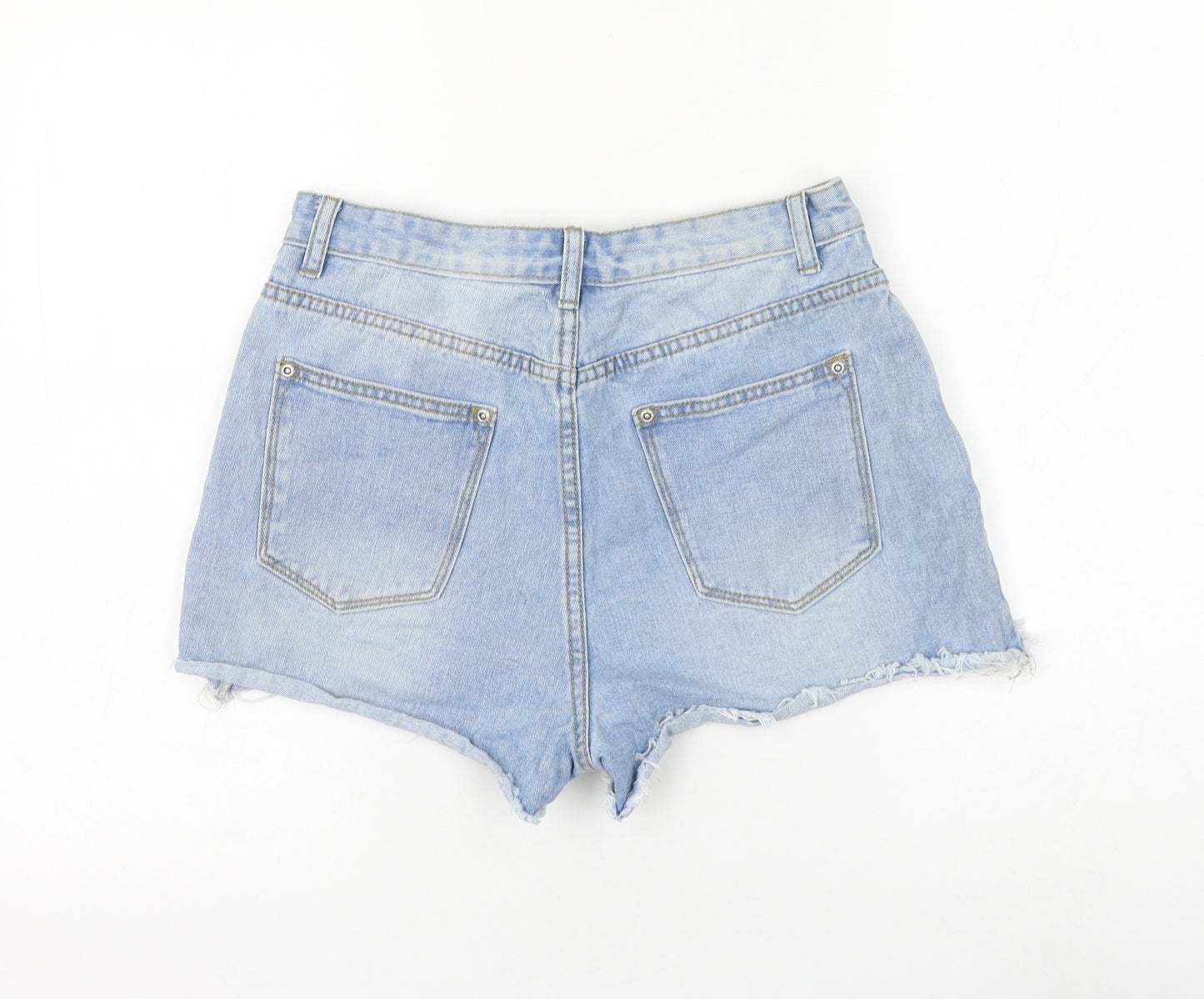 Boohoo Womens Blue Cotton Hot Pants Shorts Size 10 L3 in Regular Zip - Distressed