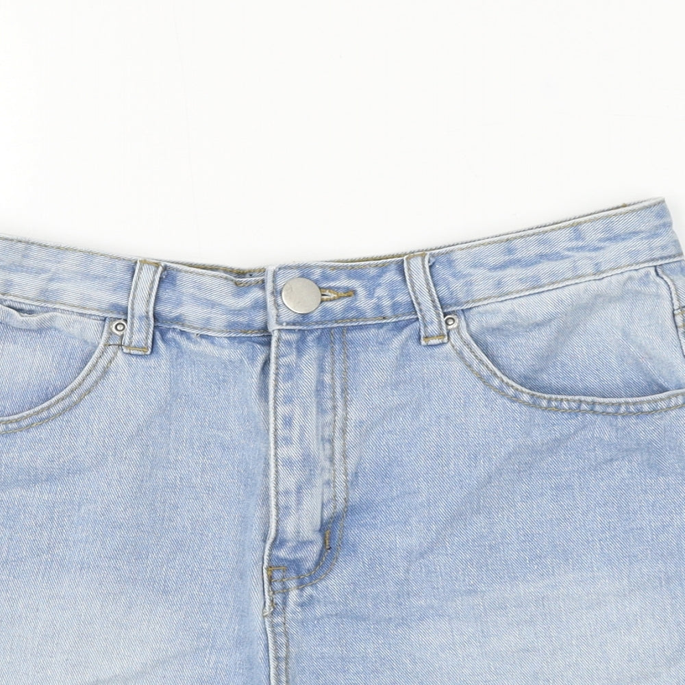 Boohoo Womens Blue Cotton Hot Pants Shorts Size 10 L3 in Regular Zip - Distressed